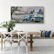 2d Flat, With Inner Frame 1 Pc Simple Blue Truck And Vintage Vehicle With Flowers. Wooden Framed Canvas Painting Thickness 2.25cm/0.9inch High Quality Wall Art Prints Poster Direct Hanging Wall Picture Decor Home Gifts, Living Room, Bathroom, Bedroom, Kitchen - 1 - View 5