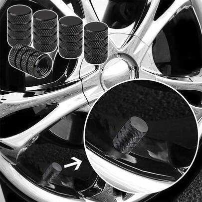 5pcs Black Alloy Car Tire Valve Stem Caps, Dust-Proof Caps Fit For SUV, Sedan, Truck And Other Universal Vehicle Models