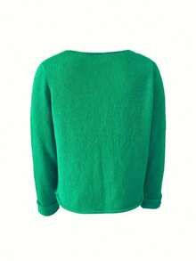 pull décontracté de couleur unie - Vert - Voir 4