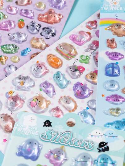 3D Embossed Stickers, Cute Panda Ghost Animal Stickers, Shiny & Fun, Reusable, Suitable For Decorating Scrapbooks, Planners, Diaries, Notebooks, Laptops, Phone Cases