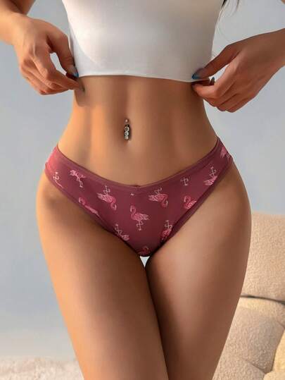 Sexy Flamingo Print Bikini Panties - Ice Silk Seamless Low-Rise Underwear For Women Soft Comfortable& Stretchy Briefs Daily Wear, Sports, Yoga Lingerie