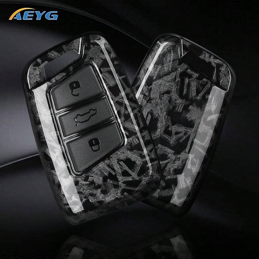 Durable Carbon Fiber Textured Hard ABS Material Car Key Fob Cover Case Fit For Passat Magotan B8 And Superb A7 Kodiaq - Protective Smart Key Shell - D - View 1
