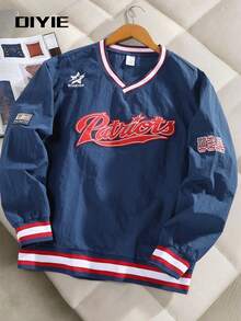 DIYIE Men's Fashion Sweatshirt, V-Neck Embroidered Sweatshirt, Y2K Sweatshirt, Collegiate Sports Wear Sweatshirt, Comfortable Commuter Sweatshirt - Blue - View 10