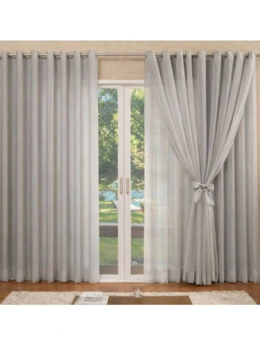 Long Curtain 3.00 X 2.80 Microfiber Lining With Voile - 灰色 - 查看 1