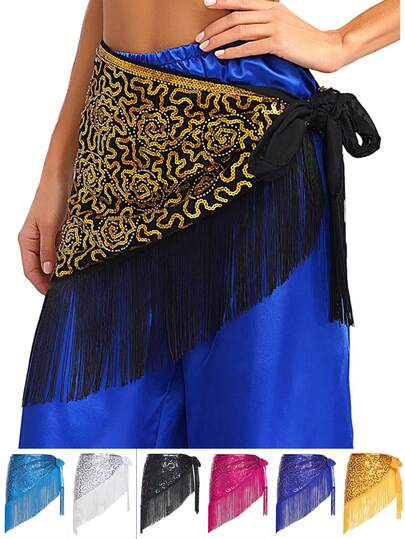 Đai đeo hông múa bụng đính sequin, đai quấn eo, đai hông đính sequin, trang phục múa, phụ kiện nữ, dây đeo eo đính sequin tua rua