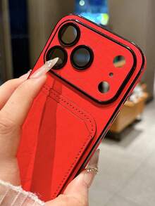 奢华皱纹图案仿皮手机壳，兼容 16/15/14/13 Pro Max/17 Pro Max/14/15/16 Plus/11，带名片夹，防震保护套 - 紅色 - 查看 3