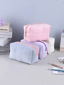 1个毛绒格子化妆包，大号拉链旅行洗漱包，多功能收纳袋，大容量，毛绒收纳袋，旅行化妆品整理包，便携式化妆包，大容量收纳袋，格子化妆包，女士手提包，毛绒拉链化妆包，女士简约拉链旅行包，沙滩包，收纳袋，口红收纳袋，便携式旅行洗漱包 - 彩色 - 查看 8