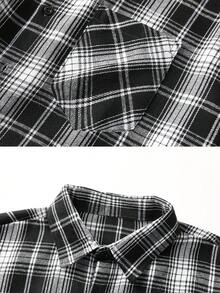 Men's Spring And Autumn Thin Checkered Long Sleeve Shirt Simple And Versatile Casual American Pocket Shirt - Black - View 5