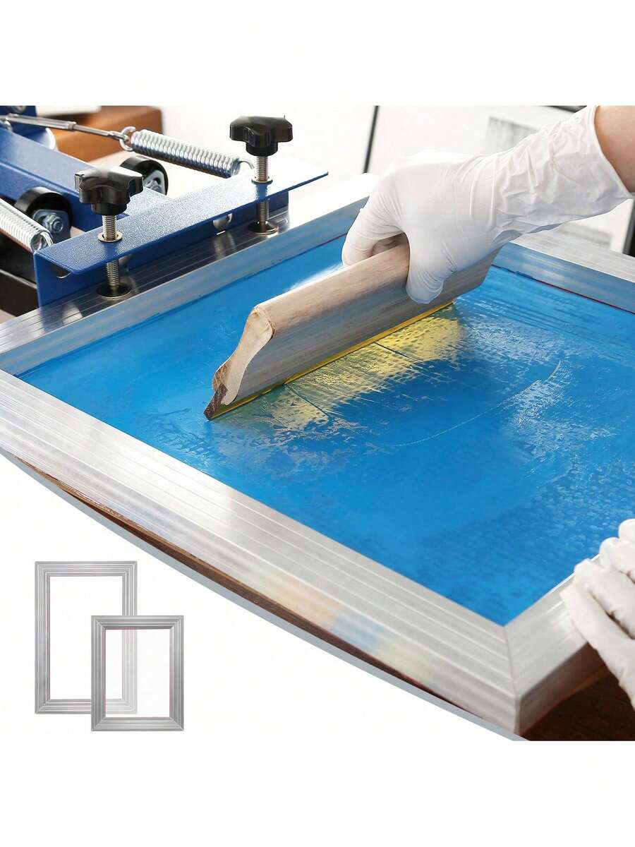 Screen Printing Kit 2 Pieces Aluminum Silk Screen Printing Frames 8x10 10x14in 110 Count Mesh 2 Tapes And Screen Printing Squeegees And Transparency Films For T-Shirts DIY Printing - Silver - View 1
