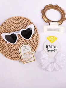 4件套伴娘礼品套装，包含伴娘发夹、发圈、眼镜、缎面柔软发饰、伴娘婚礼回礼、爪夹 - 彩色 - 查看 5