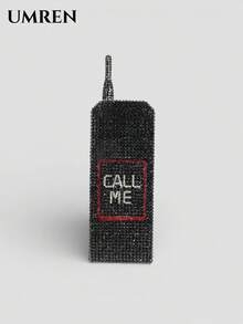 Bolso de mano con forma de teléfono celular, con cristales de strass, bolso de noche de cristal lindo y novedoso con diamantes para fiesta, baile de graduación y cóctel - Negro - Ver 4