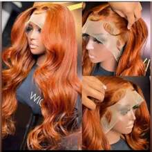Ginger Orange Body Wave 200% Lace Front Wig 13x4 Transparent Lace Frontal Human Hair Wigs 34 Inch Brazilian Pre Plucked With Baby Hair #350 Colored Human Hair Wigs For Women - S350 - 查看 3
