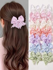 10pcs/Set Girls Colorful Pearl Rhinestone Fabric Bow Hair Clips, Cute Hair Accessories Barrettes For Daily Use, Back To School - Multicolor - View 7
