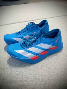 adidas Adizero Adios Pro 4 緩震 防滑 耐磨 低筒 休閒 跑鞋 男款 - 藍灰紅 - 查看 5