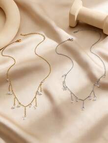 1条不锈钢项链，简约百搭水滴流苏设计，优雅高品质休闲礼物，适合日常、派对、活动佩戴。 - 彩色 - 查看 3