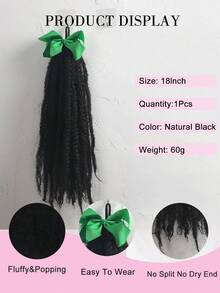 1 pieza Extensión de cabello sintético de 18 pulgadas con rizo esponjoso y negro, con clip de lazo, accesorio cómodo para niñas - Negro natural - Ver 7