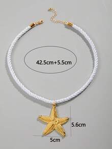 1pc Bohemian Style Polyester Rope Zinc Alloy Starfish Pendant Necklace, Perfect Gift For Beach Vacation - 26700-white - View 7