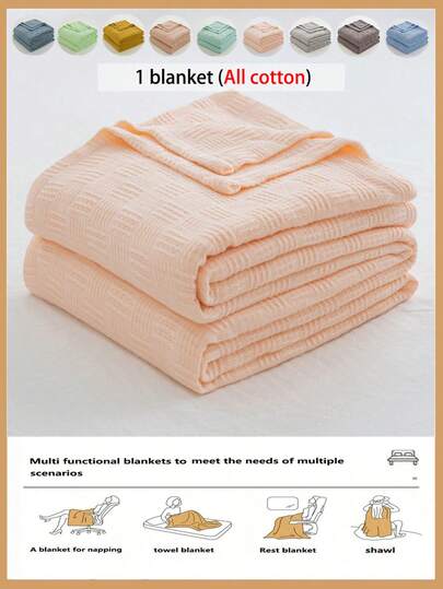 1pc 100% Cotton Knit Blanket - Ultra-Thin Breathable Plaid Design | Suitable For All Seasons | Machine Washable | Ideal For Summer And Night Sweats | Modern Soft Texture Throw Blanket, Contemporary Home Decor, Minimalist Easy-Care Fabric