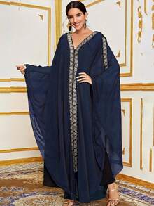 Kaftan de patchwork brillante sin lentejuelas - Azul - Ver 3