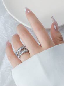 1pc Asymmetrical Zirconia Ring, Delicate & Fashionable, Lightweight Luxury Jewelry Accessory For Women - Silver - View 1