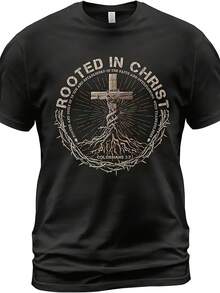 Camiseta negra con diseño inspirador de raíz en Cristo ideal para jóvenes de México estilo urbano y exclusivo para hombres con cruz estilizada mensaje positivo moda espiritual personaliza tu look con esta prenda única que destaca origen y fe además de brindarte comodidad en cualquier ocasión - Negro - Ver 1