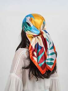 Elegant Women's Printed Satin Scarf 90x90 Large For Hair - L26/laranja - Xem 8