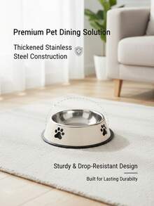 4 件套不锈钢宠物碗套装，米色/灰色，带爪印设计，不锈钢防滑狗碗，大容量喂食和水碗，中大型喂食碗，不锈钢狗碗，中大型狗碗，加厚宠物碗，防滑耐用，宠物用品。 - 彩色 - 查看 4