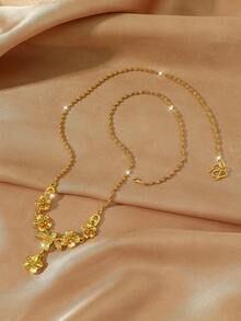 1 件铜镀金简约竹叶项链，适合女性日常佩戴和各种节日珠宝礼物 - 金黃色 - 查看 1