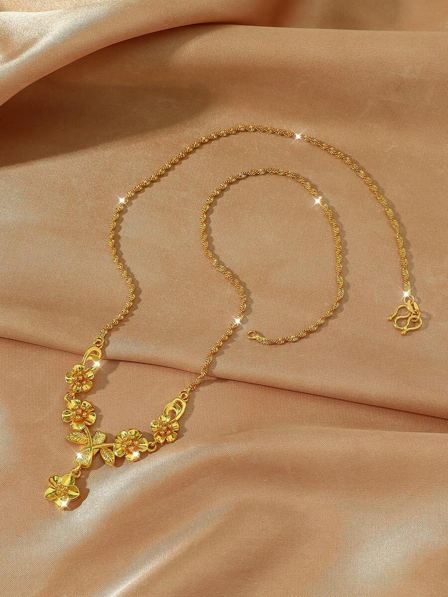 1 件铜镀金简约竹叶项链，适合女性日常佩戴和各种节日珠宝礼物 - 金黃色 - 查看 1