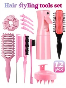 1/2/3/4/5/6/11/12pcs Hair Styling Set: Brand New 9-Row Comb, Detachable Curling Comb With Side Teeth, Upgraded Styling Comb, 200ml Spray Bottle With Excellent Sealing And Anti-Leakage Design, Edge Comb, Detangling Comb, Tail Comb Hair Tool Kit - Multicolor - View 13