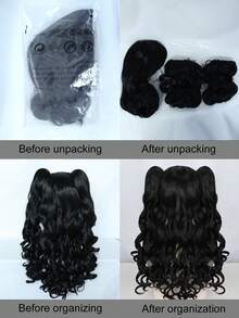 Fluffy Wave Double Ponytail Wig, Jet Black High-Temperature Fiber Cosplay Wig, Heat Resistant & Voluminous, Perfect For Anime Cosplay, Comic Con & Lolita Style, Playful & Eye-Catching - Black - View 9