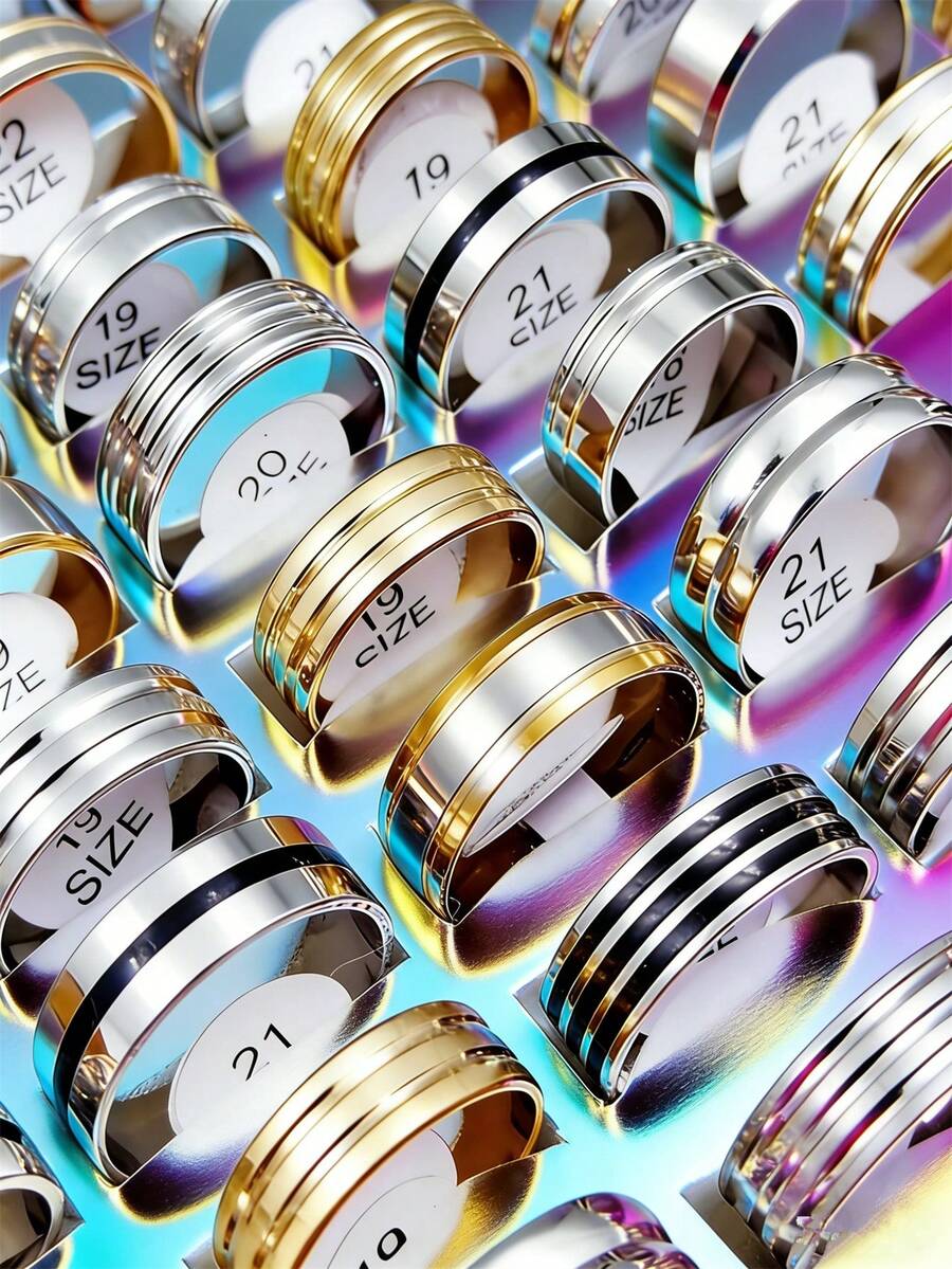 10/20/30/50/100/200/300/500pcs Random Fashion Ring Set, Made Of Stainless Steel, Multiple Styles For Mix And Match, Suitable For Men And Women With Uncertain Styles And Sizes - Multicolor - View 1