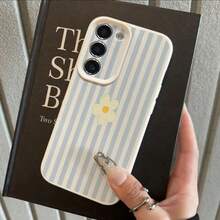 1pc TPU Material Fresh Blue Striped Floral Pattern Fashionable Phone Case Suitable Compatible With Samsung/A05s/A12/A13/A14/4G/A15/A21s/A23/A25/A32/5G/A34/A35/A50s/A51/A52/A53/A54/A55/A71/A72/A73/S10/S20FE/S20Ultra/S21Ultra/S22/S22Plus/S23/S24, 10C/12C/Note10/11/12/13/ProPlus/Note8/9Pro, Full Protective Soft Shell Phone Cover - White - View 3