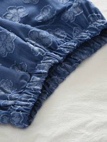 2pcs Girls' Fashion Set, Denim Effect Sleeveless Printed Lapel Top Paired With Lace Patchwork Long Pants, Casual Outfit - Blue - View 8