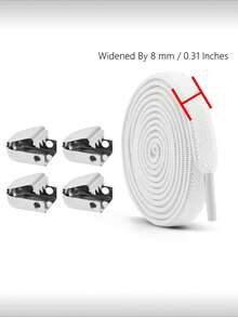 8mm Wide Elastic No-Tie Shoelaces, White, Suitable For Sneakers, Casual Shoes, White Shoes, Basketball Shoes, Running Shoes, Training Shoes, Unisex Shoe Accessories - White - View 5