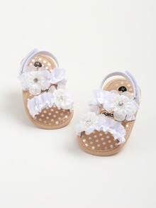 女婴夏季凉鞋，花朵蝴蝶结装饰，软底，适合婚礼、礼服、新生儿、学步鞋、婴儿床、礼服等场合。 - 白色 - 查看 5