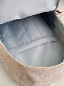 1pc Lightweight Nylon Leopard Print Multi-Compartment Backpack, Zipper Closure, Suitable For Students And Commuting, All Seasons - Pink - View 9