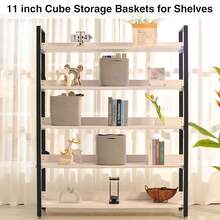 11 Inch Cube Storage Bins, 11x11 Organizer Bins For Cube Organizer, Square Cloth Storage Cubes, Woven Storage Baskets For Shelves, Toy Rope Baskets Storage , Grey (Pack Of 3) - 灰色 - 查看 4
