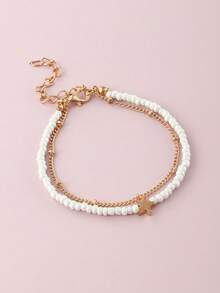 1pc Bohemian Style Star Beaded Double Layer Anklet, Women Vacation Accessory - Multicolor - View 11