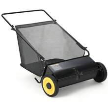 LIZHOUMIL Heavy-Duty Manual Lawn Sweeper - 26" Cleaning Width, Adjustable Height Leaf & Grass Collector With 7 Cubic Feet Hopper Bag, 4-Brush Efficient Debris Sweeper For Backyard Maintenance - Black + Yellow Wheels - View 2