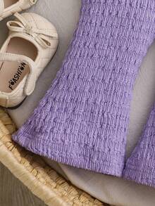 Bộ đồ hai mảnh màu tím nhạt mùa hè cho bé gái, áo hai dây cổ yếm và quần ống rộng, mềm mại và thoải mái. - Màu Lilac Tím - Xem 5