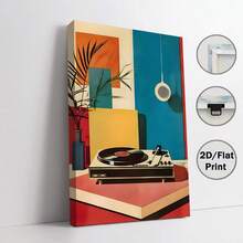 1pc Framed Wall Deocr Canvas Poster Mid Century Modern Vinyl Record Player Wall Art Print Poster - Musical Theme, Retro & Art Deco Style, Canvas Posters Wall Art For Home Decor Office Decor, Living Room Decor, Bedroom Decor- Portrait Canvas Poster For Indoor Decor, Ink Artwork, Spring & Winter Season, Wall Art With Frame - H - 查看 2
