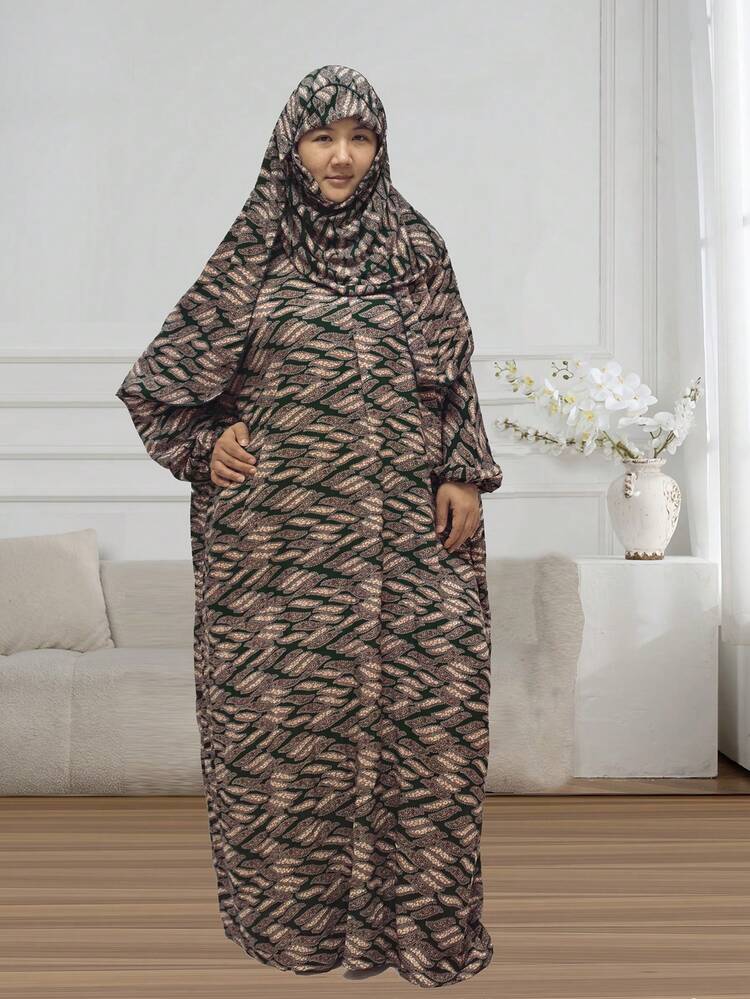 Women's Scarf Robe, Floral Jacquard Fabric, Zipper Abaya, Comfortable & Breathable, All Season Vacation Spring - Dark Green - View 1