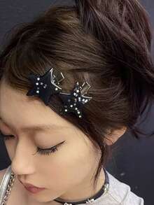 Clip para el cabello con estrella de purpurina estilo Y2K, clip de flequillo con estrella de cinco puntas lindo y elegante, accesorio de clip lateral de diseño de nicho - Multicolor - Ver 2