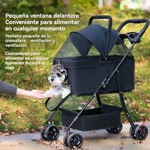 Carrito de Lujo Expandible y Plegable para Perros Pequeños/Medios y Gatos - Poliéster Duradero con 3 Compartimentos Espaciosos, Arnés Carreola Para Plegable Para Mascotas Con Capazo Perro Gata Carrito Mascota Con Cesta Desmontable Y Asas Metálicas Color Negro - Negro - Ver 3