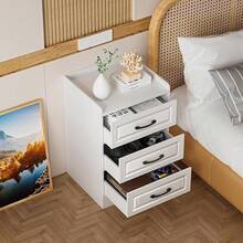 para Recamara con 3 Cajones De Almacenamiento,Mesa De Noche Minimalista Mesita De Noche Madera Gabinete Vintage Adecuada para Sala De Estar,Dormitorio,Esquina 40x36x60CM (Blanco) - Marrón - Ver 6