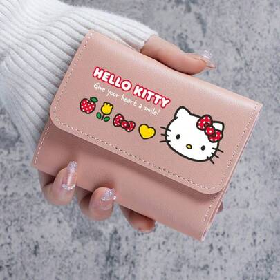 1Pc Hello Kitty Card Holder Wallet Cute Cartoon Short Bifold PU Leather ID Credit Card Case Multi-Card Slot Compact Purse For Girls Money Wallet Mini Wallet Purse Wallet Fall Autumn Card Wallet Accessories, Gift