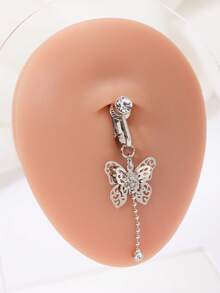 1 pieza Nuevo aro falso para el ombligo sin perforación de acero inoxidable con strass - Plateado - Ver 1