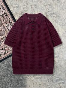Áo polo dệt kim lưới thoáng khí nhẹ, dáng rộng, tay ngắn, chất lượng cao, thích hợp cho mùa xuân/hè. - Màu Đỏ Sâu - Xem 2