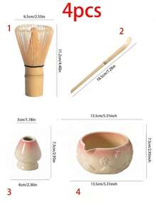 1pc/5pcs Petal Gradient Green Matcha Tea Set, Japanese Ceramic Matcha Bowl & Matcha Whisk Tool Set - Multicolor - View 4